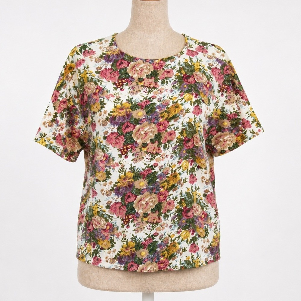 Vintage 90s Floral Print Short Sleeve T Shirt Top‎ Sz L Fairy Granny Cottagecore